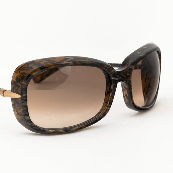 Bottega Veneta BV 92/S Green Crosshatch Braided-Leather Rectangular Sunglasses - Picture 5 of 9